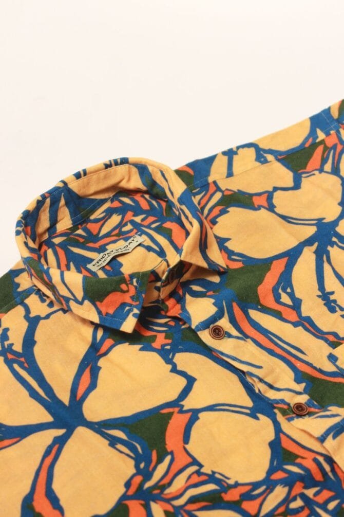 Bold Floral Print Peach Men's Shirt - Image 6