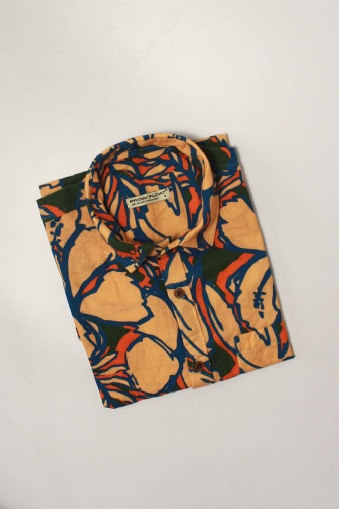 Bold Floral Print Peach Men's Shirt - Image 5