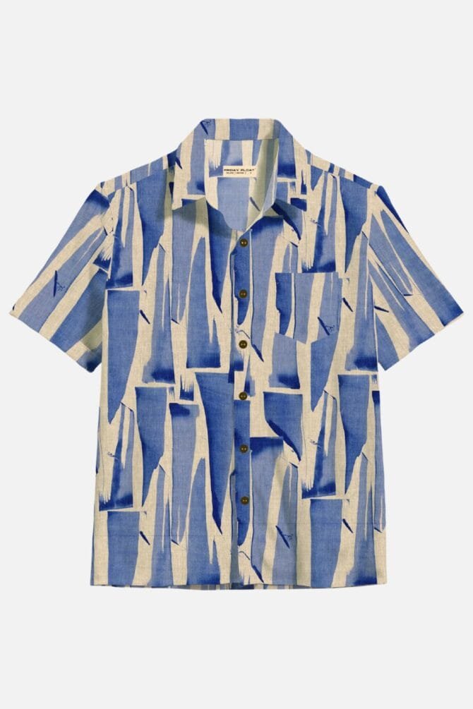 Abstract Print Blue Shirt for Men - Image 2