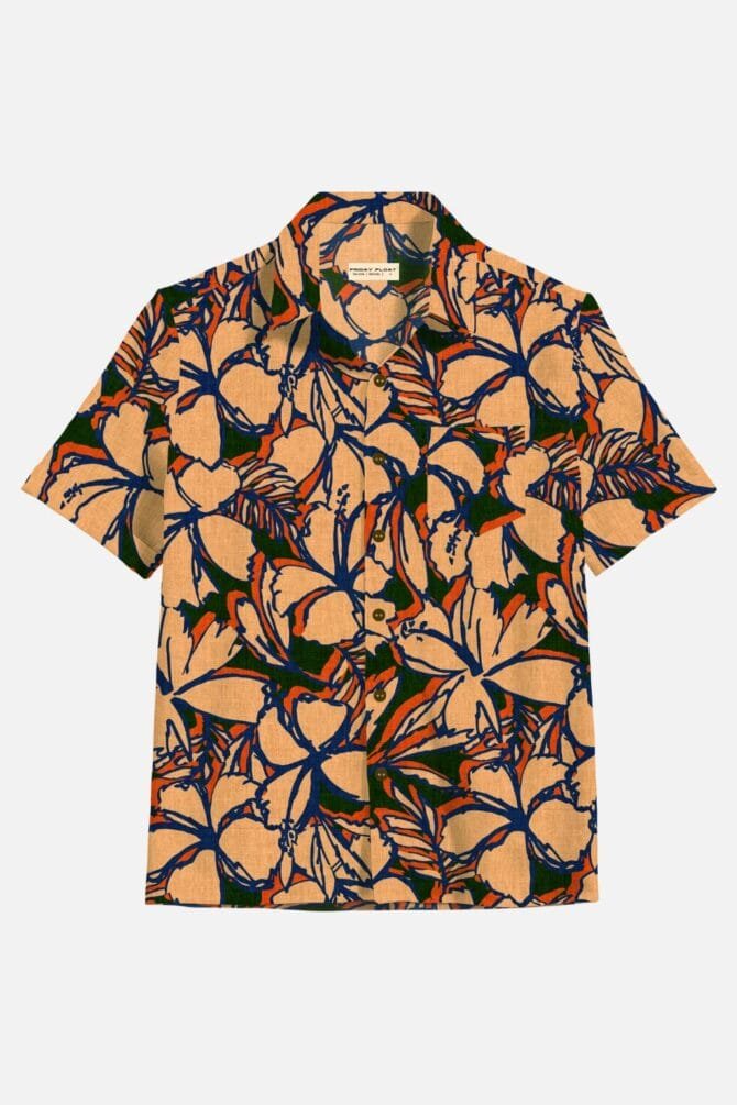Bold Floral Print Peach Men's Shirt - Image 2