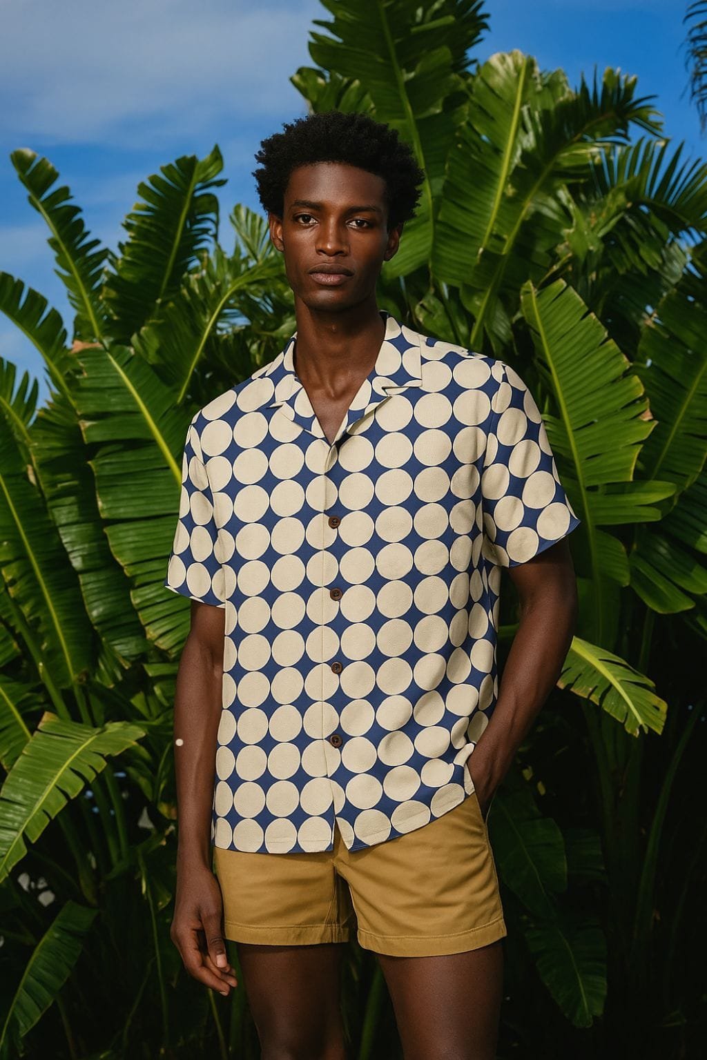 Geometric Print Cuban Shirt for Men