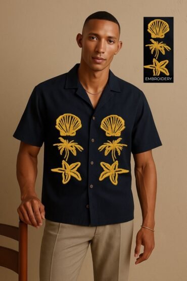 Embroidered Cuban Collar Men's Shirt