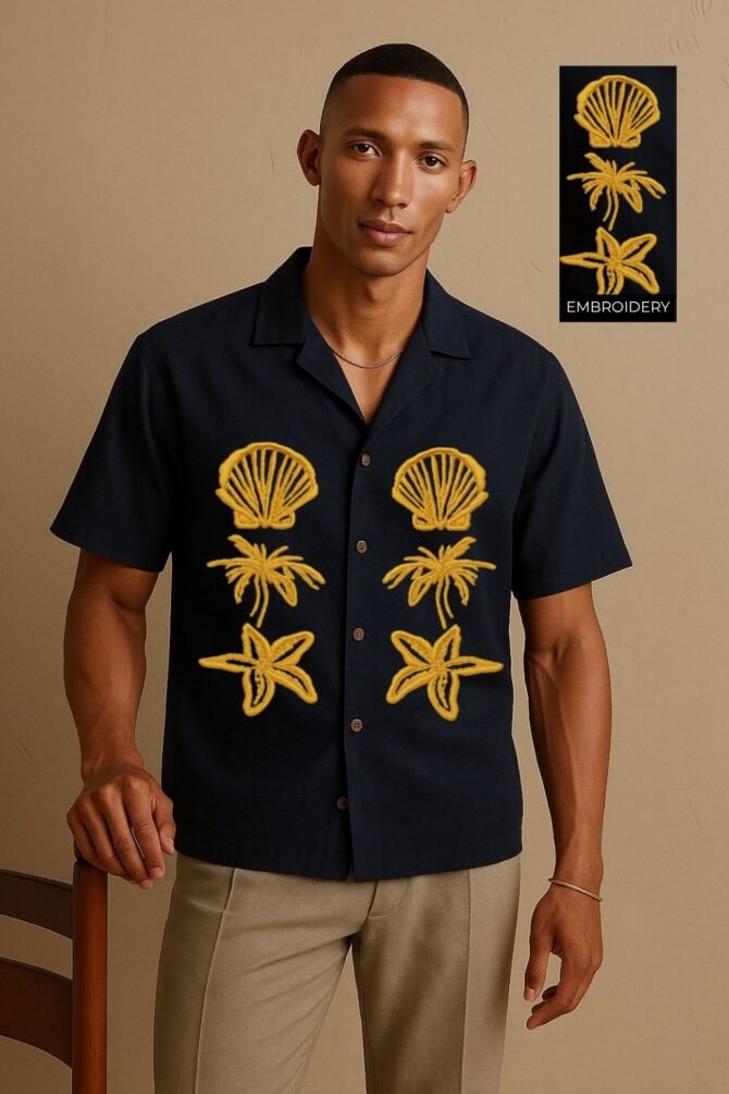 Embroidered Cuban Collar Men's Shirt